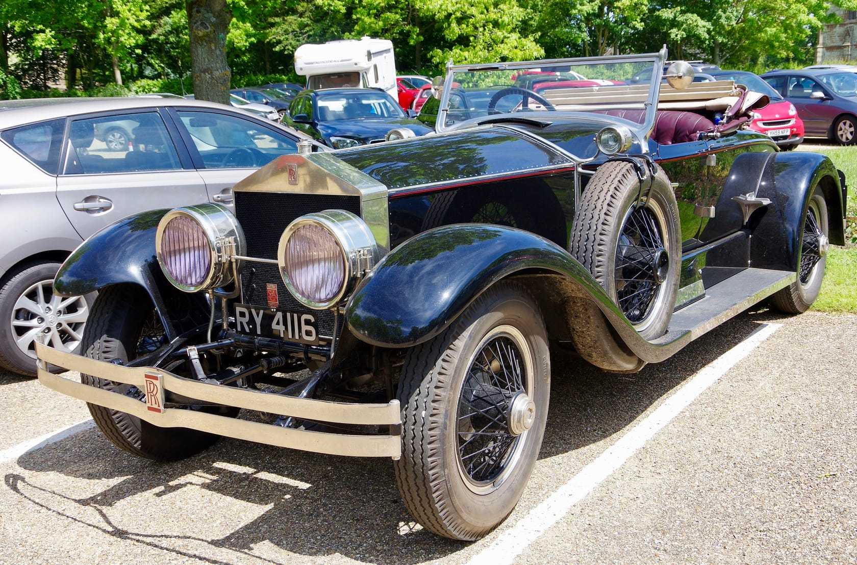A black and cream 1924 Rolls-Royce Silver Ghost roadster with Merrimac coachwork and UK registration GRY 4116
