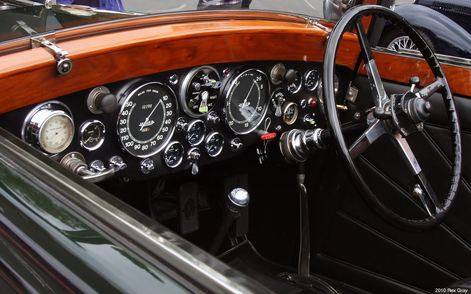 The wooden dashboard and instruments of a 1931 Rolls-Royce Phantom II special