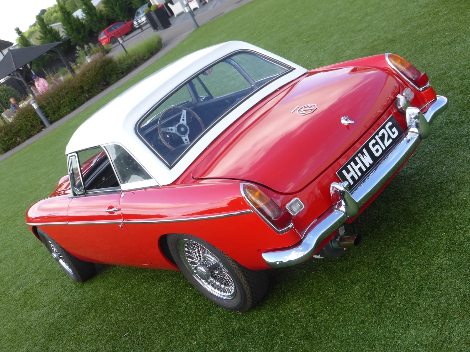 A red MG MGC, three-quarter view