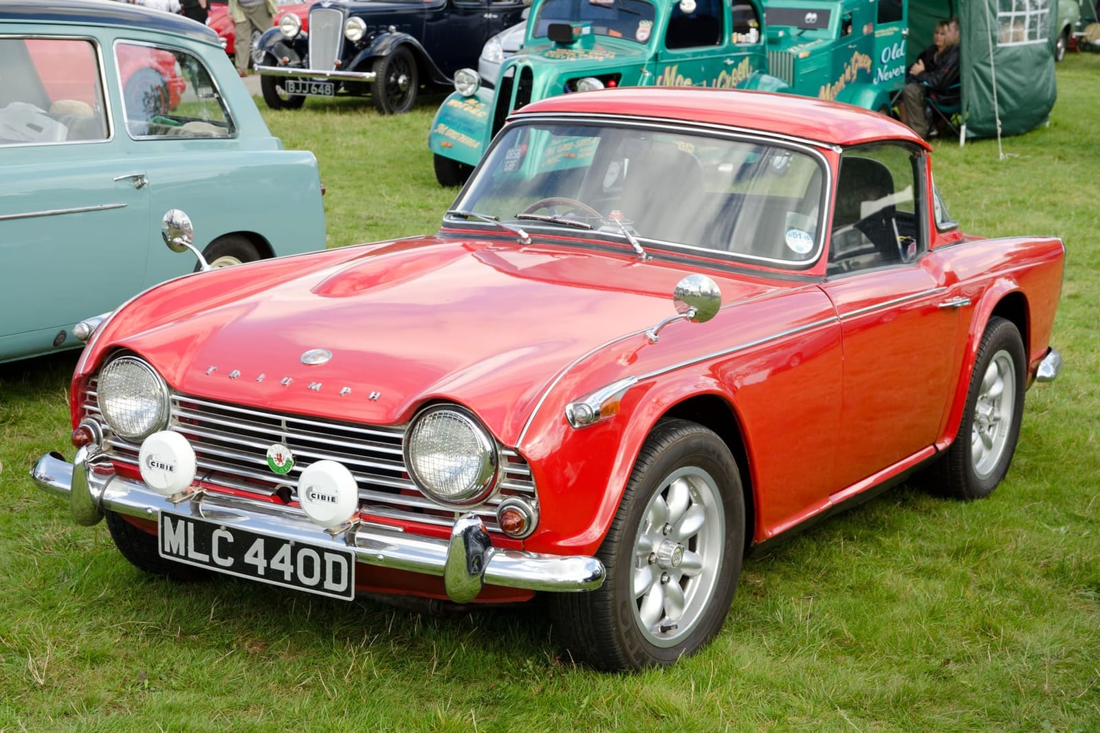 A Triumph TR4A, front three-quarter view at a show